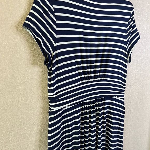 Boden Navy Stripe Stretch Knit Midi Dress Size 10 with Pockets - Picture 5 of 9